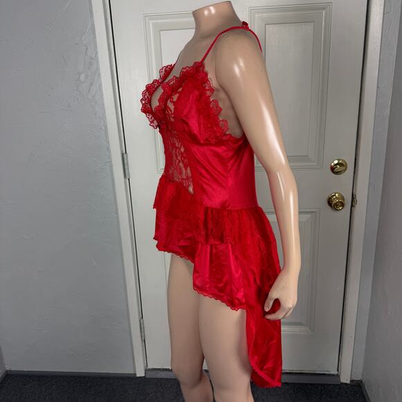 Vintage Stroke of Midnight Lingerie Women’s Nightgown Nylon S Lace Hi Low I3-15 - Picture 3 of 9